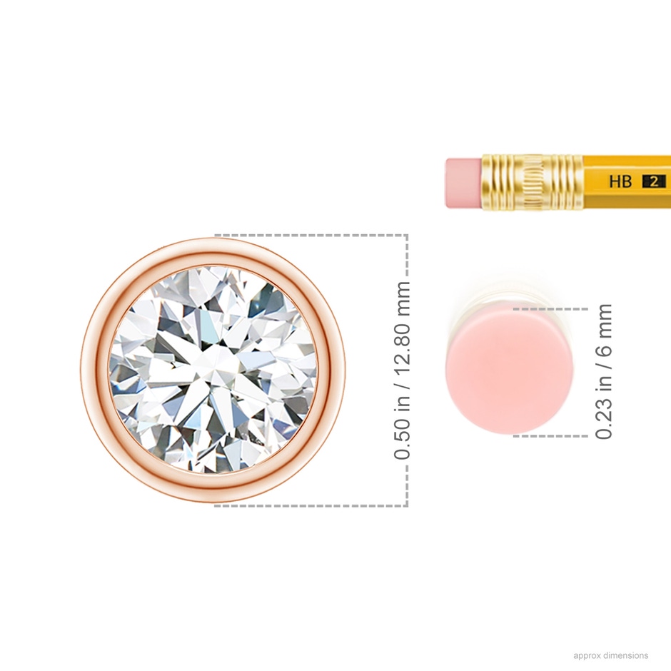 10.1mm FGVS Lab-Grown Bezel-Set Round Diamond Solitaire Pendant in Rose Gold ruler