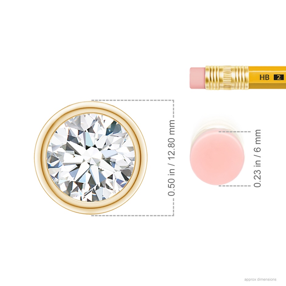 10.1mm FGVS Lab-Grown Bezel-Set Round Diamond Solitaire Pendant in Yellow Gold ruler