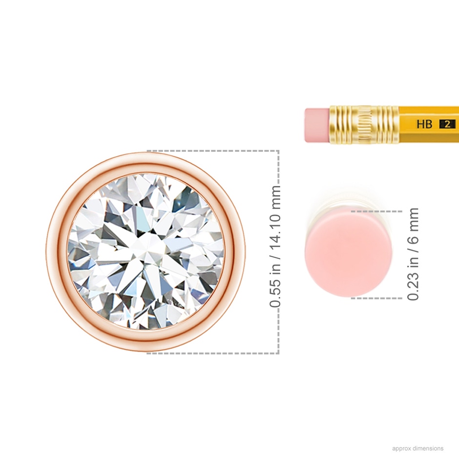 11.1mm FGVS Lab-Grown Bezel-Set Round Diamond Solitaire Pendant in Rose Gold ruler