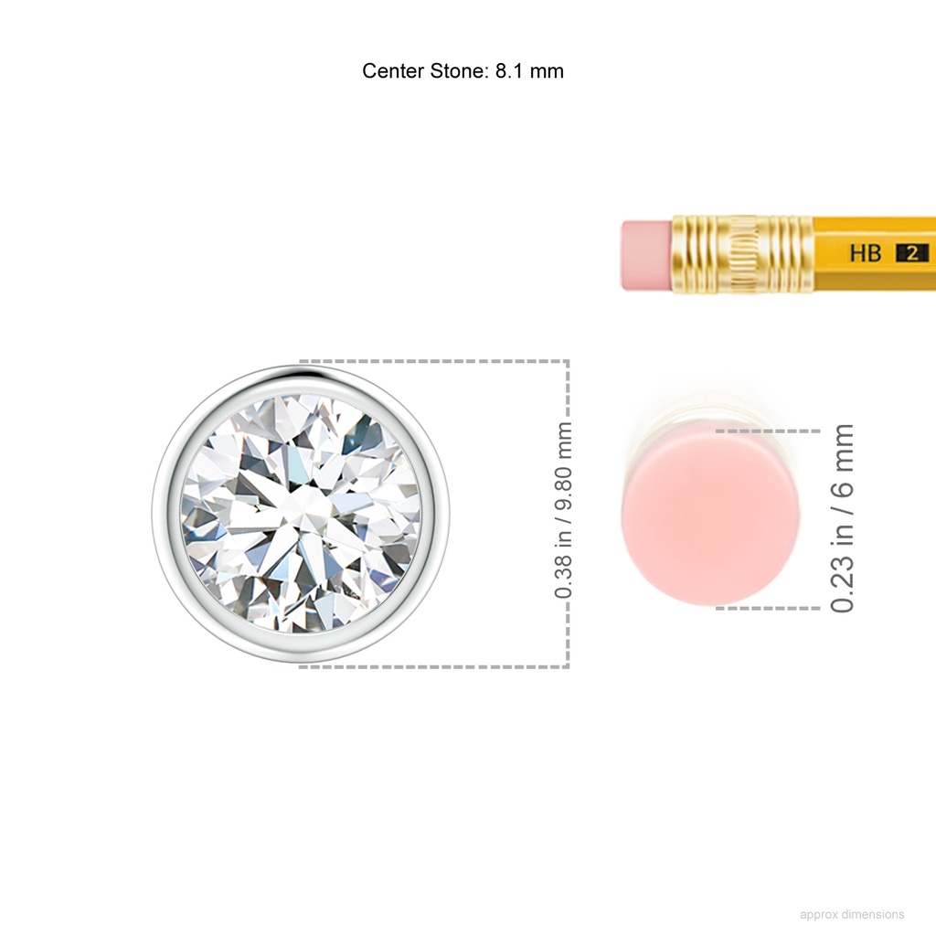 8.1mm FGVS Lab-Grown Bezel-Set Round Diamond Solitaire Pendant in P950 Platinum ruler