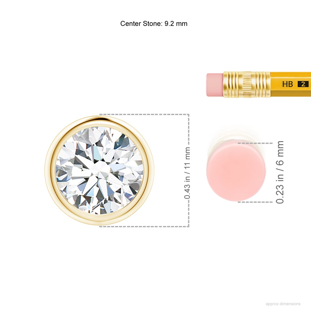 9.2mm FGVS Lab-Grown Bezel-Set Round Diamond Solitaire Pendant in 18K Yellow Gold ruler