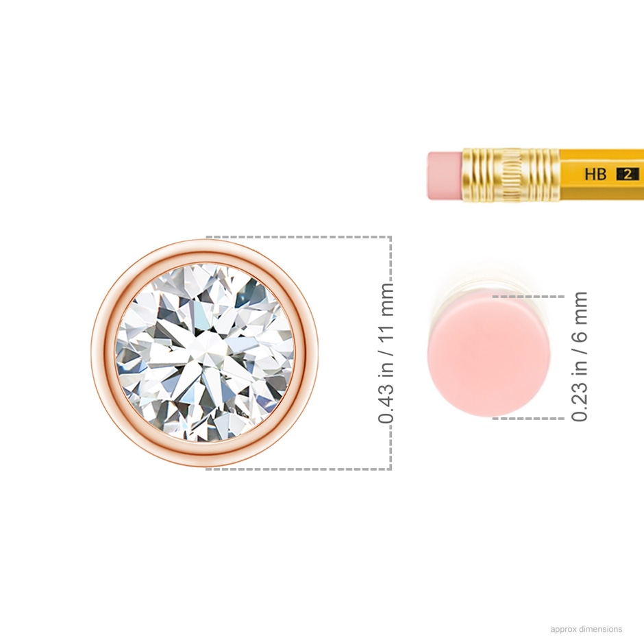 9.2mm FGVS Lab-Grown Bezel-Set Round Diamond Solitaire Pendant in Rose Gold ruler