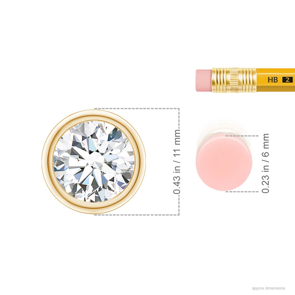 9.2mm FGVS Lab-Grown Bezel-Set Round Diamond Solitaire Pendant in Yellow Gold ruler