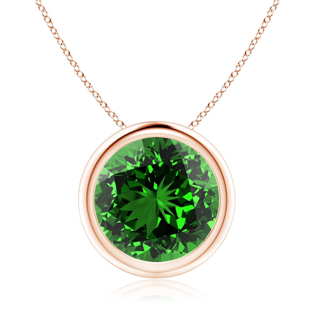 10mm Labgrown Lab-Grown Bezel-Set Round Emerald Solitaire Pendant in 9K Rose Gold