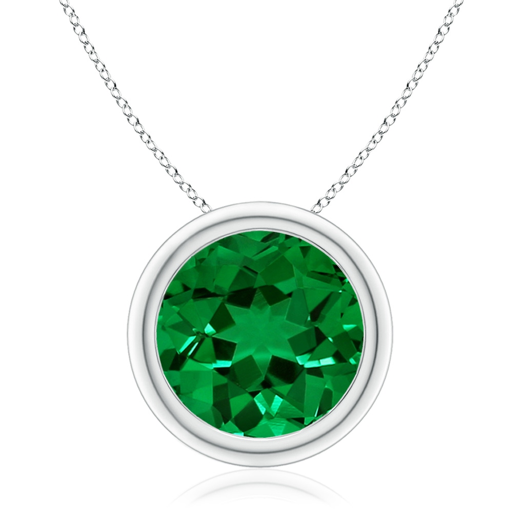 10mm Labgrown Lab-Grown Bezel-Set Round Emerald Solitaire Pendant in P950 Platinum