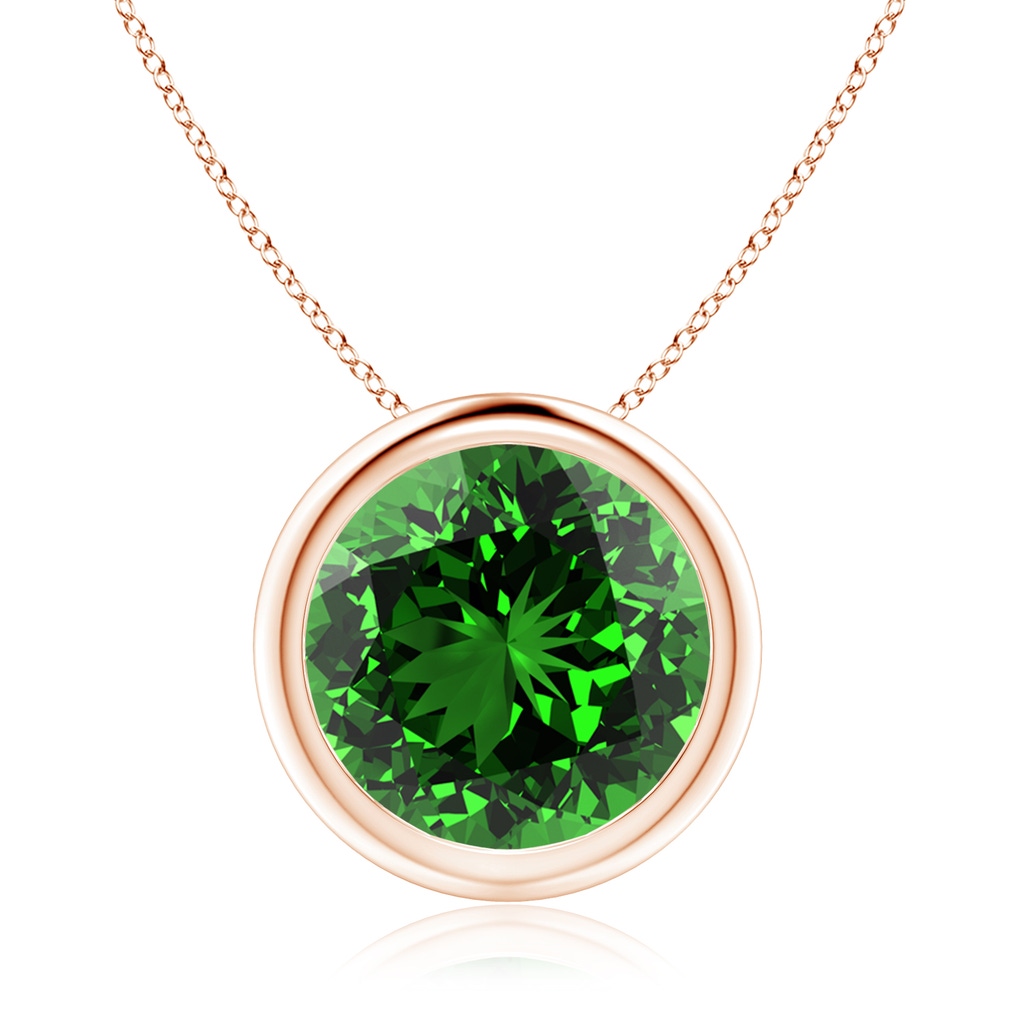 10mm Labgrown Lab-Grown Bezel-Set Round Emerald Solitaire Pendant in Rose Gold