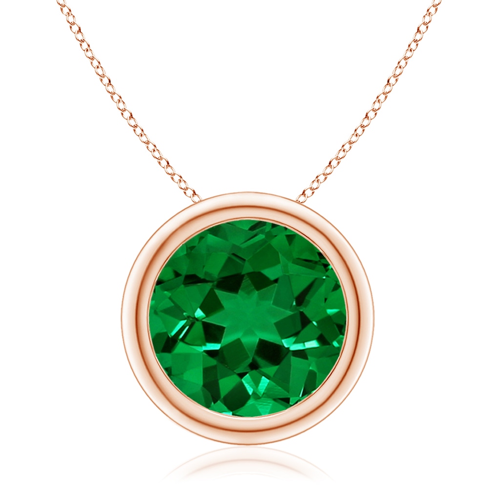 10mm Labgrown Lab-Grown Bezel-Set Round Emerald Solitaire Pendant in Rose Gold