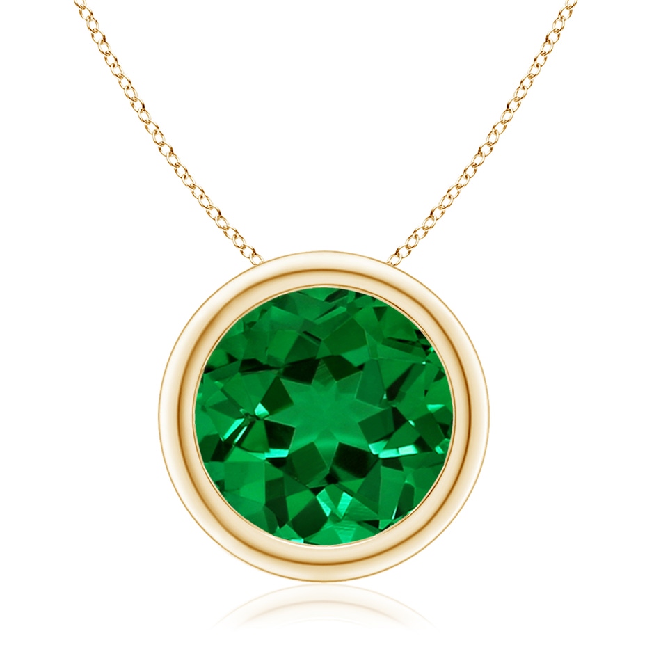 10mm Labgrown Lab-Grown Bezel-Set Round Emerald Solitaire Pendant in Yellow Gold 