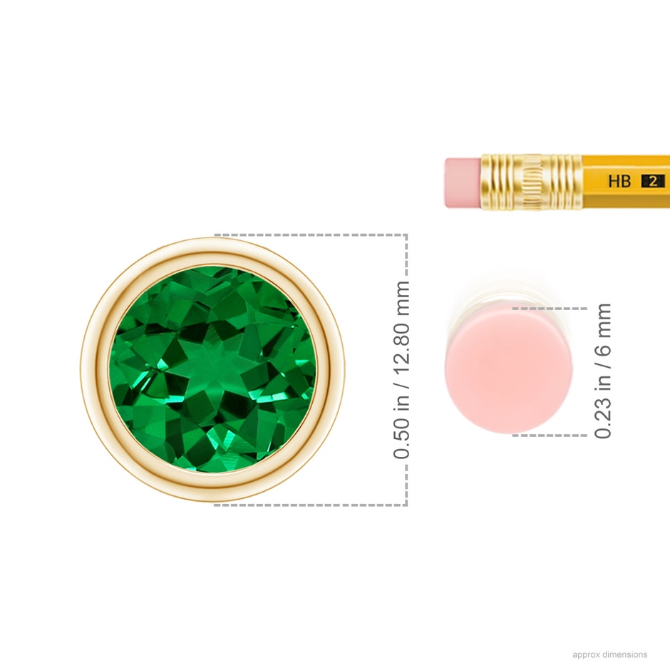 10mm Labgrown Lab-Grown Bezel-Set Round Emerald Solitaire Pendant in Yellow Gold ruler