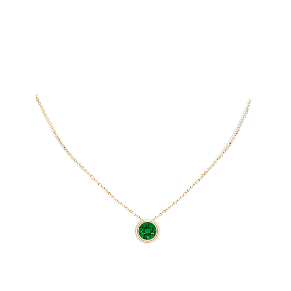 10mm Labgrown Lab-Grown Bezel-Set Round Emerald Solitaire Pendant in Yellow Gold pen