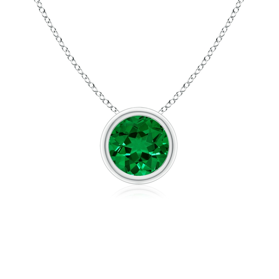 5mm Labgrown Lab-Grown Bezel-Set Round Emerald Solitaire Pendant in White Gold 