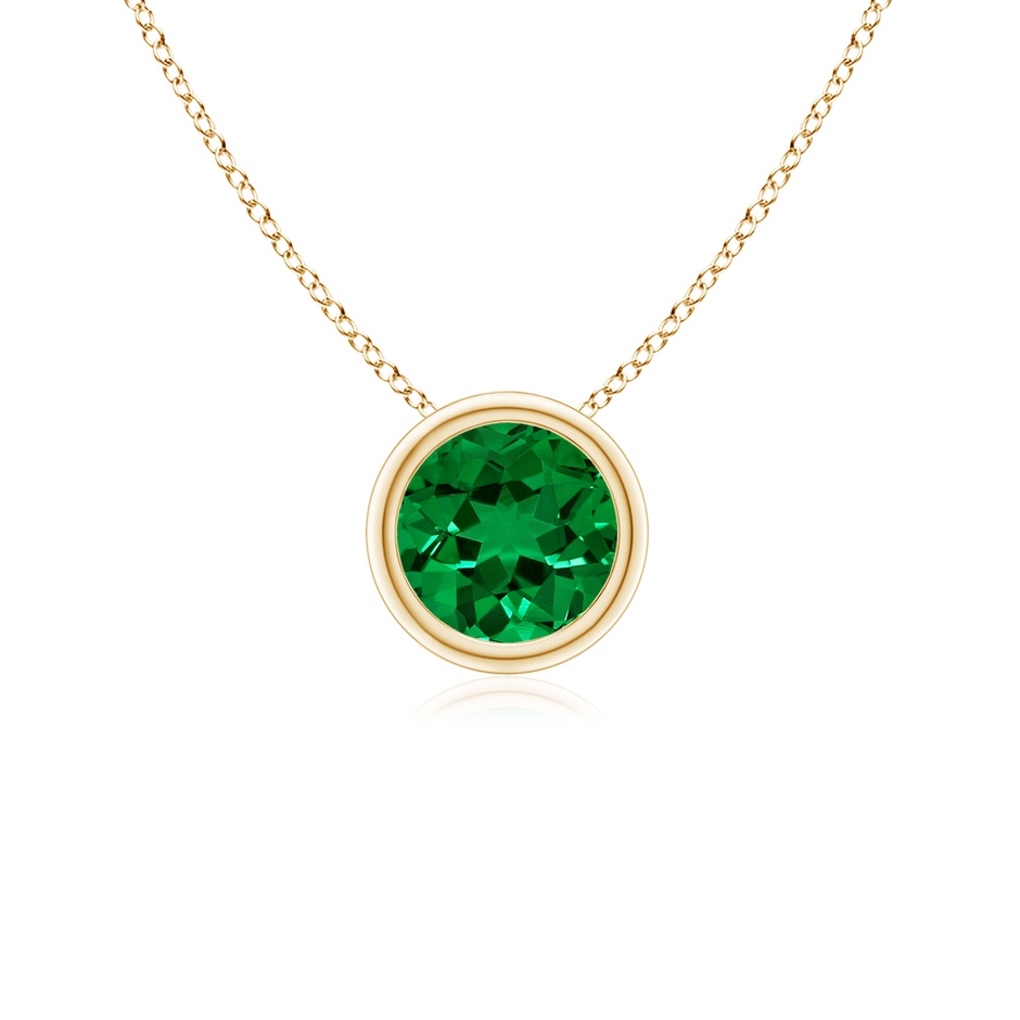 5mm Labgrown Lab-Grown Bezel-Set Round Emerald Solitaire Pendant in Yellow Gold 