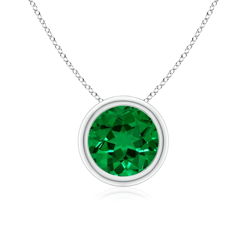 7mm Labgrown Lab-Grown Bezel-Set Round Emerald Solitaire Pendant in P950 Platinum 