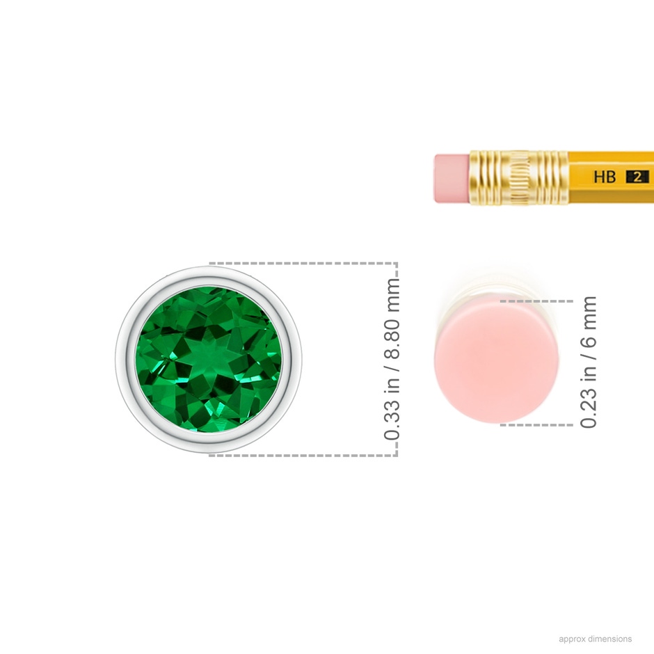 7mm Labgrown Lab-Grown Bezel-Set Round Emerald Solitaire Pendant in P950 Platinum ruler