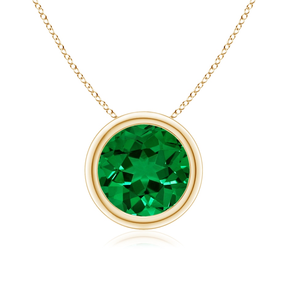 8mm Labgrown Lab-Grown Bezel-Set Round Emerald Solitaire Pendant in Yellow Gold 