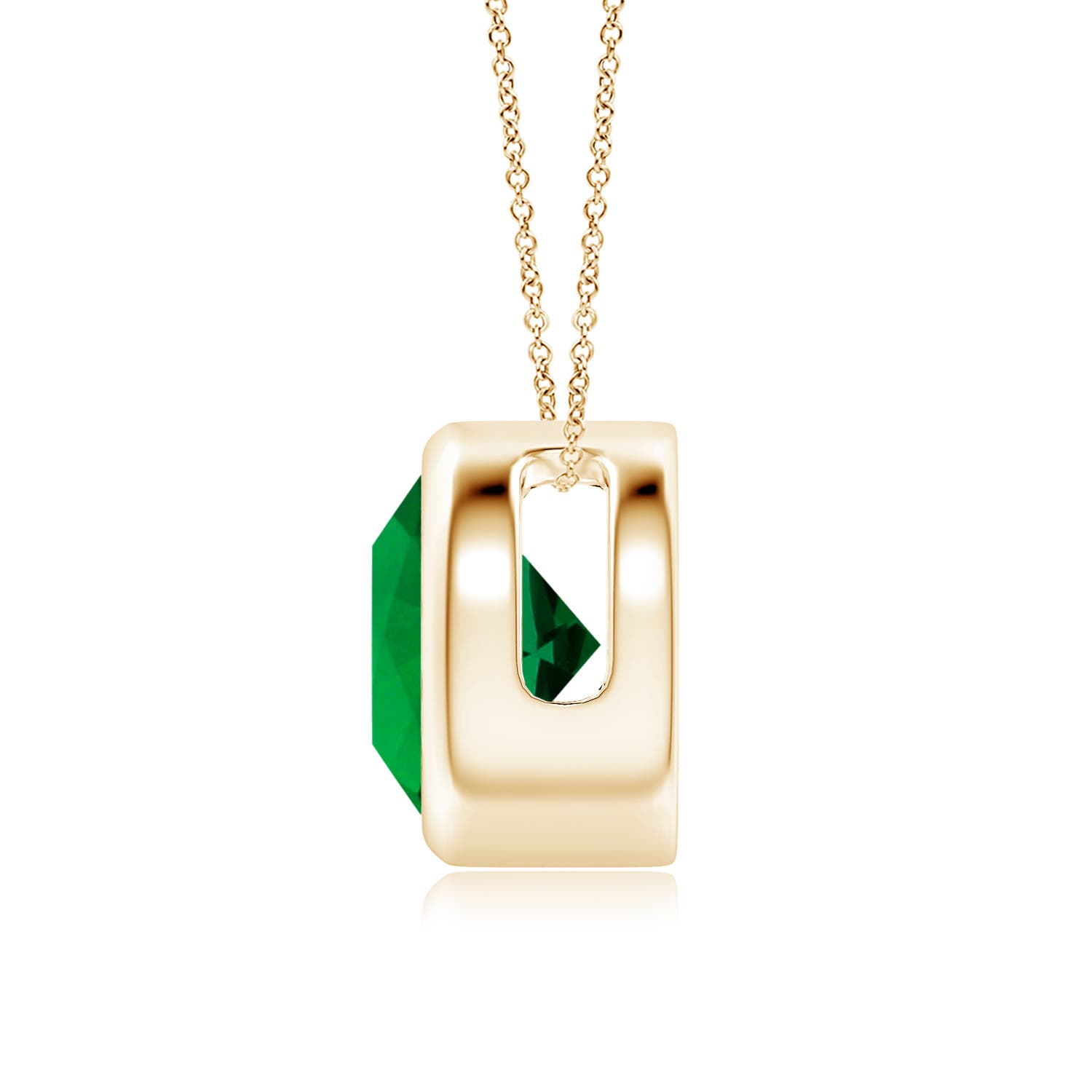 8mm Labgrown Lab-Grown Bezel-Set Round Emerald Solitaire Pendant in Yellow Gold - side 3