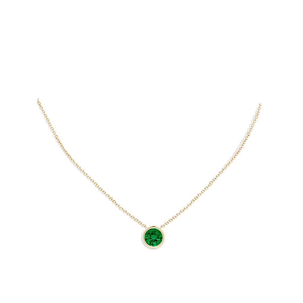 8mm Labgrown Lab-Grown Bezel-Set Round Emerald Solitaire Pendant in Yellow Gold pen