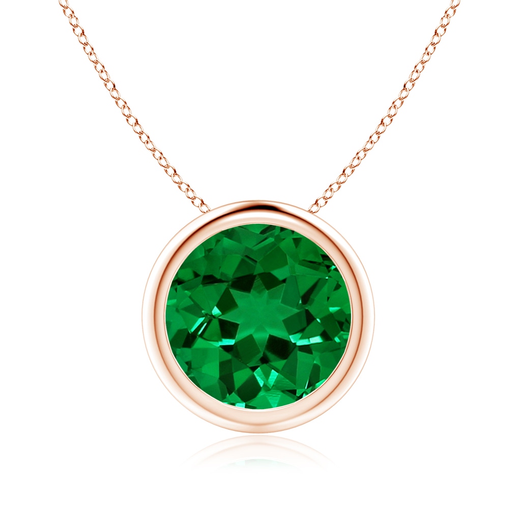 9mm Labgrown Lab-Grown Bezel-Set Round Emerald Solitaire Pendant in 9K Rose Gold