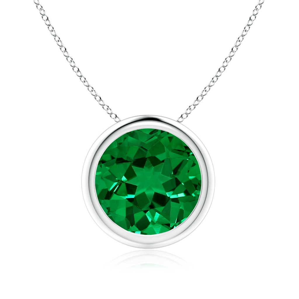 9mm Labgrown Lab-Grown Bezel-Set Round Emerald Solitaire Pendant in 9K White Gold