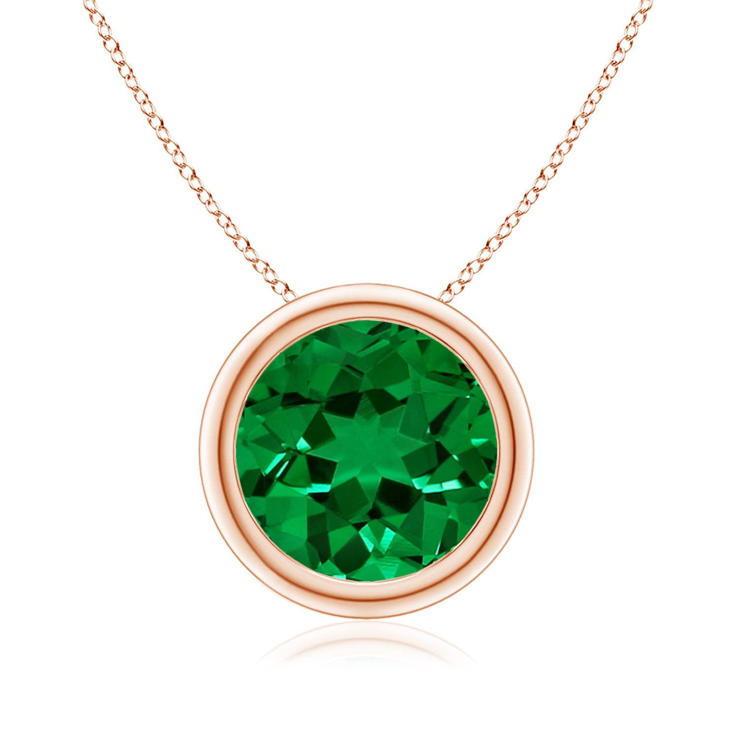 9mm Labgrown Lab-Grown Bezel-Set Round Emerald Solitaire Pendant in Rose Gold
