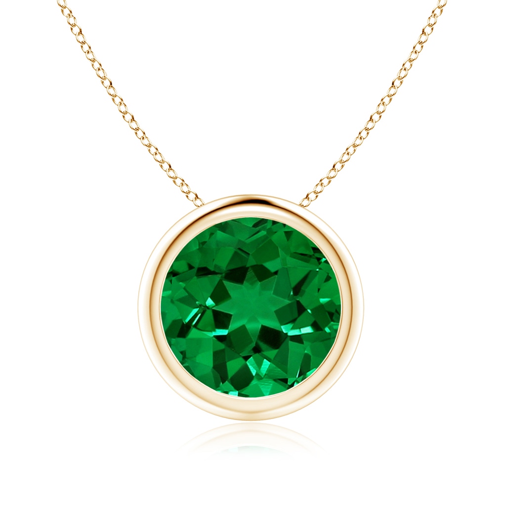 9mm Labgrown Lab-Grown Bezel-Set Round Emerald Solitaire Pendant in Yellow Gold