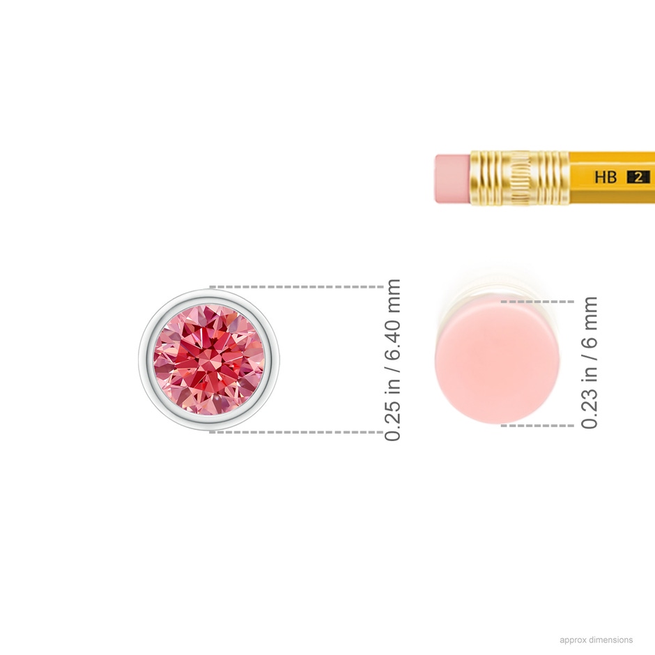 5.1mm Labgrown Bezel-Set Round Lab-Grown Fancy Intense Pink Diamond Solitaire Pendant in P950 Platinum ruler