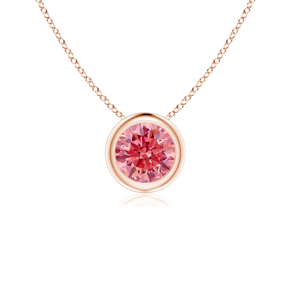 5.1mm Labgrown Bezel-Set Round Lab-Grown Fancy Intense Pink Diamond Solitaire Pendant in Rose Gold