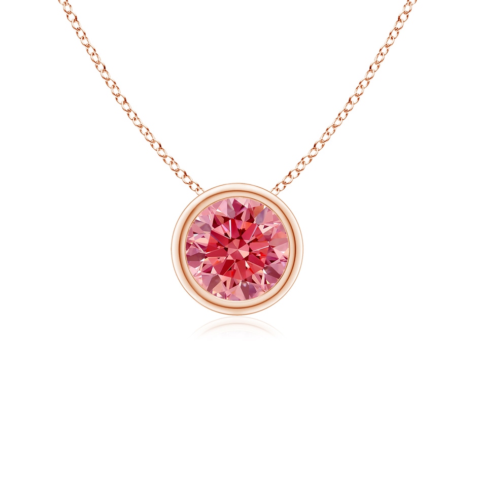 5.1mm Labgrown Bezel-Set Round Lab-Grown Fancy Intense Pink Diamond Solitaire Pendant in Rose Gold 