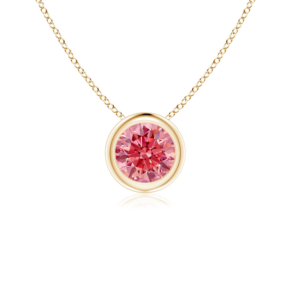 5.1mm Labgrown Bezel-Set Round Lab-Grown Fancy Intense Pink Diamond Solitaire Pendant in Yellow Gold