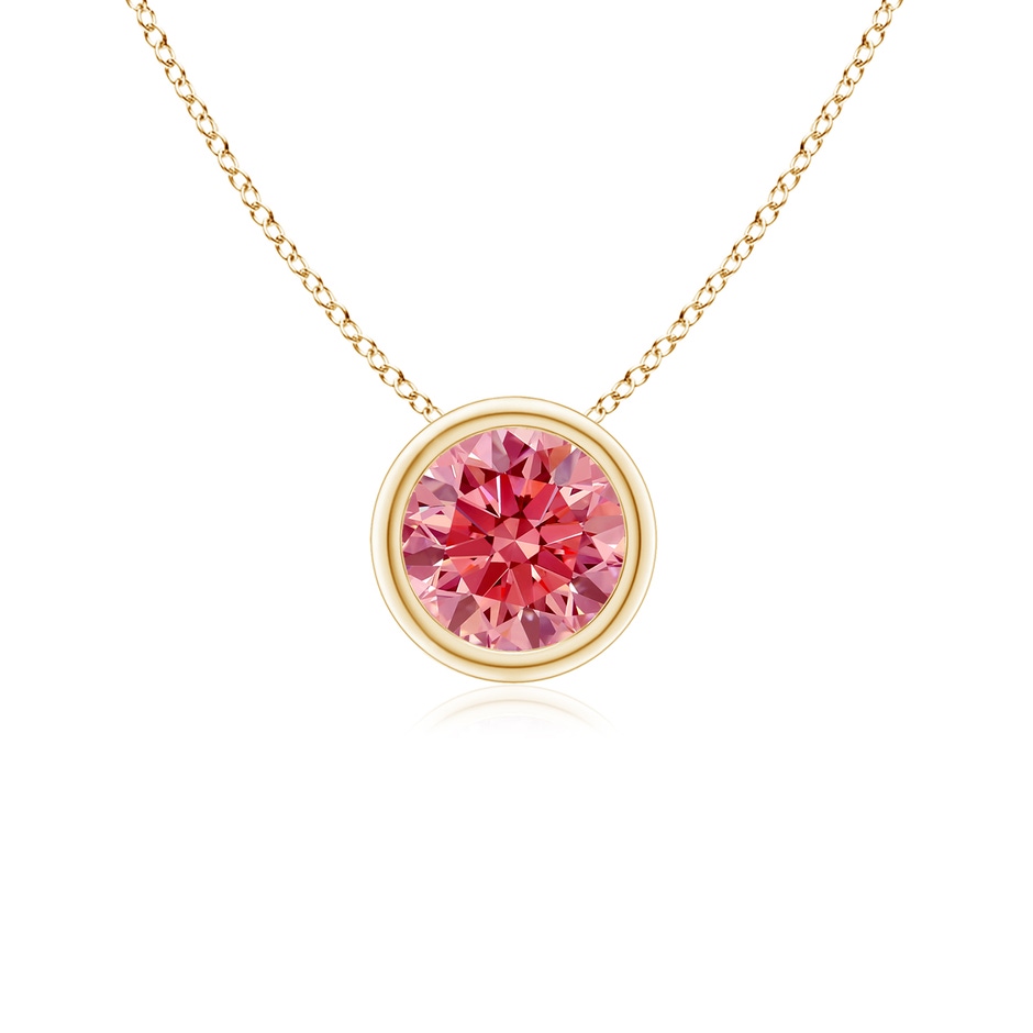 5.1mm Labgrown Bezel-Set Round Lab-Grown Fancy Intense Pink Diamond Solitaire Pendant in Yellow Gold 