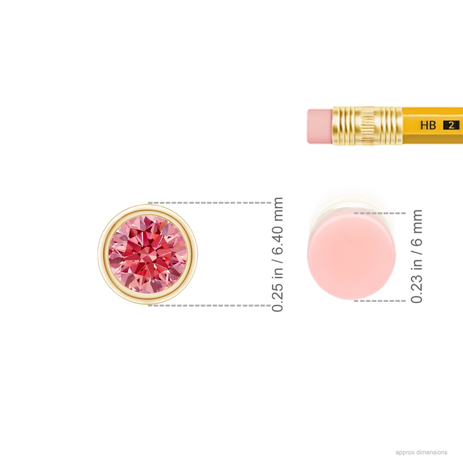 5.1mm Labgrown Bezel-Set Round Lab-Grown Fancy Intense Pink Diamond Solitaire Pendant in Yellow Gold ruler