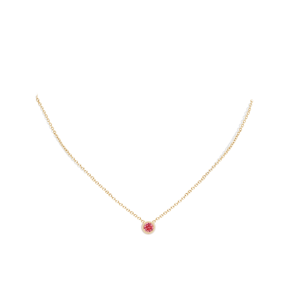 5.1mm Labgrown Bezel-Set Round Lab-Grown Fancy Intense Pink Diamond Solitaire Pendant in Yellow Gold pen