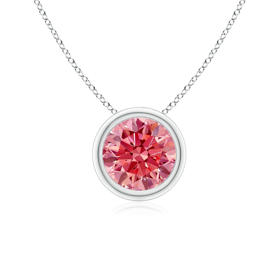 6.4mm Labgrown Bezel-Set Round Lab-Grown Fancy Intense Pink Diamond Solitaire Pendant in P950 Platinum 