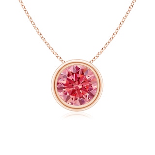 6.4mm Labgrown Bezel-Set Round Lab-Grown Fancy Intense Pink Diamond Solitaire Pendant in Rose Gold