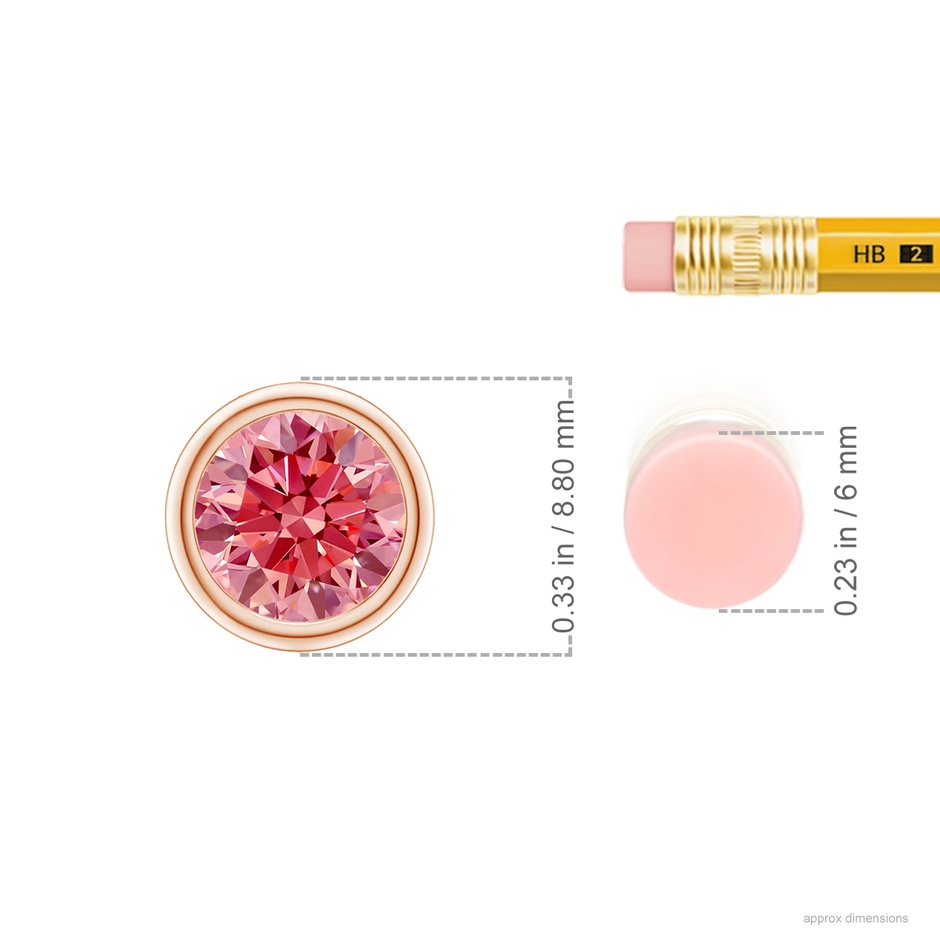 7mm Labgrown Bezel-Set Round Lab-Grown Fancy Intense Pink Diamond Solitaire Pendant in Rose Gold ruler