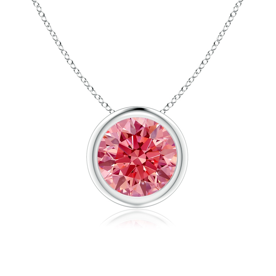 7mm Labgrown Bezel-Set Round Lab-Grown Fancy Intense Pink Diamond Solitaire Pendant in White Gold 