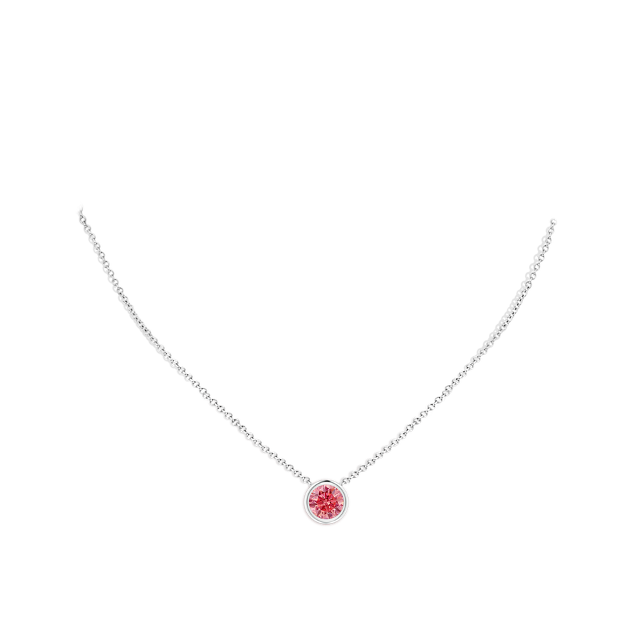 7mm Labgrown Bezel-Set Round Lab-Grown Fancy Intense Pink Diamond Solitaire Pendant in White Gold pen