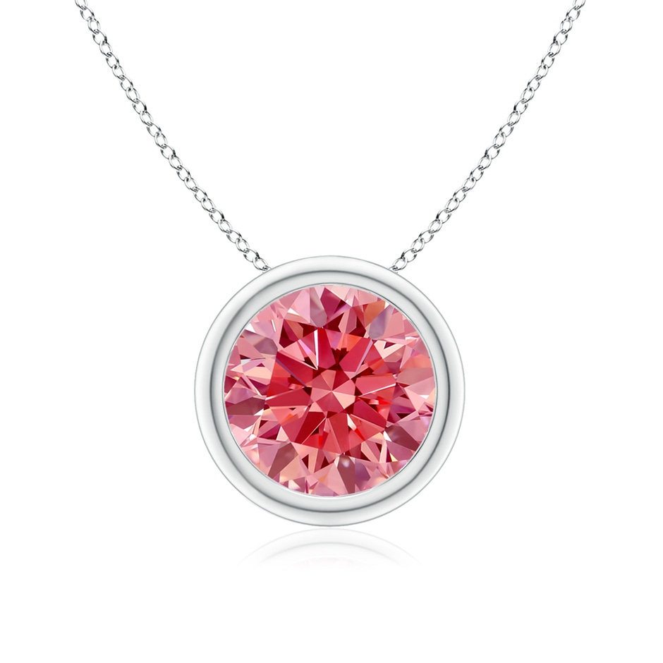 8.1mm Labgrown Bezel-Set Round Lab-Grown Fancy Intense Pink Diamond Solitaire Pendant in White Gold 