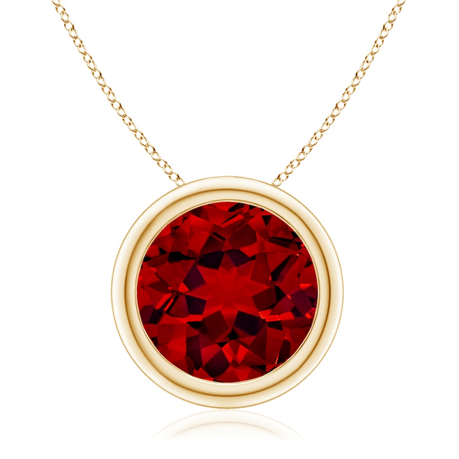 10mm Labgrown Lab-Grown Bezel-Set Round Ruby Solitaire Pendant in Yellow Gold 