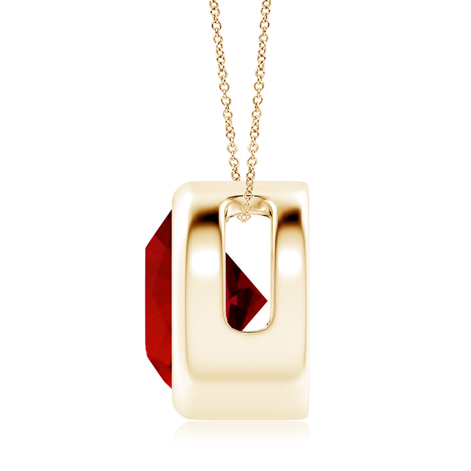 10mm Labgrown Lab-Grown Bezel-Set Round Ruby Solitaire Pendant in Yellow Gold