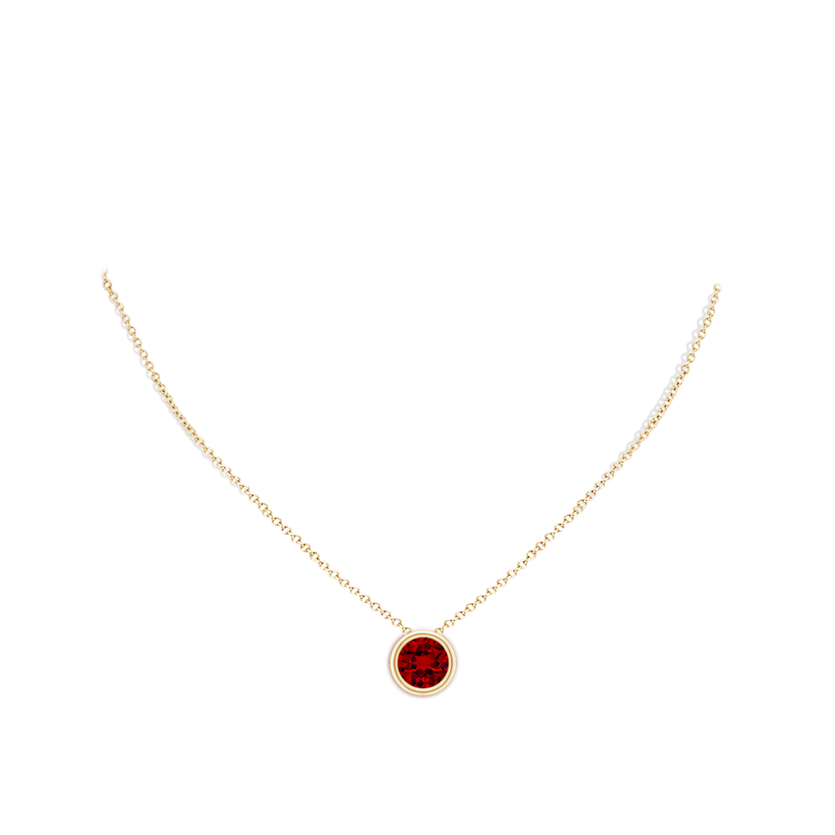 10mm Labgrown Lab-Grown Bezel-Set Round Ruby Solitaire Pendant in Yellow Gold pen