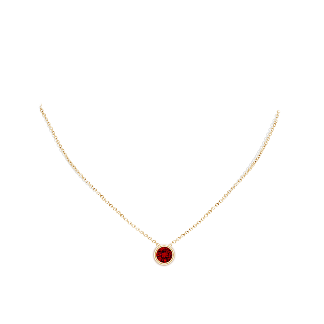 8mm Labgrown Lab-Grown Bezel-Set Round Ruby Solitaire Pendant in Yellow Gold - body_neck