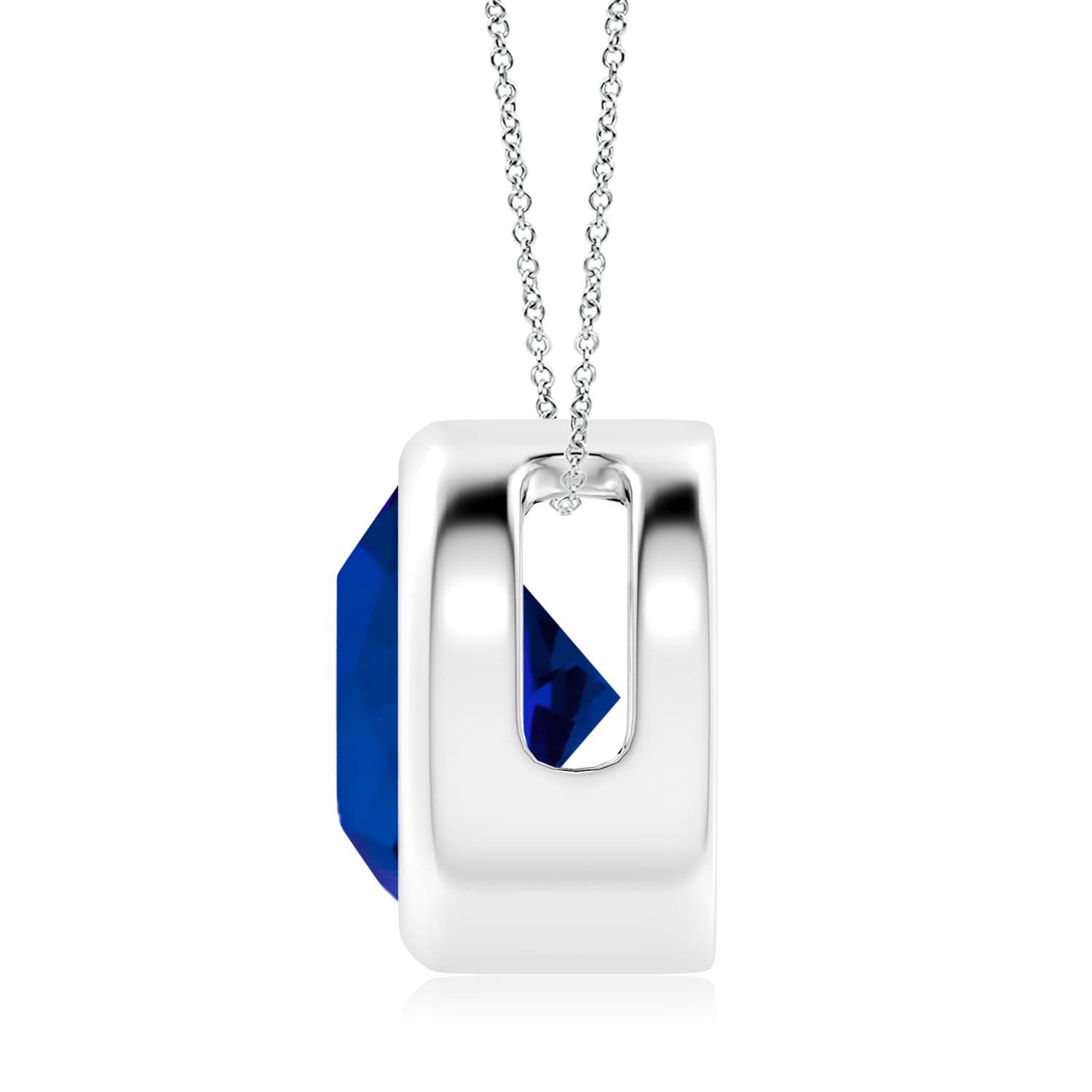 10mm Labgrown Lab-Grown Bezel-Set Round Blue Sapphire Solitaire Pendant in 18K White Gold