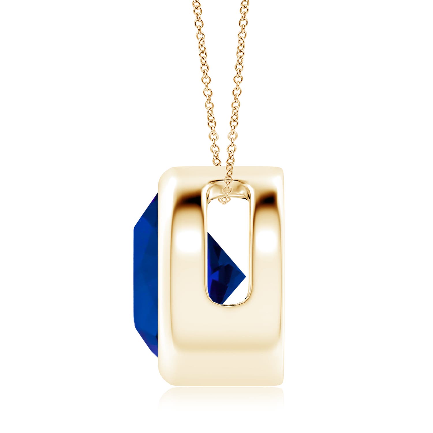 10mm Labgrown Lab-Grown Bezel-Set Round Blue Sapphire Solitaire Pendant in 18K Yellow Gold