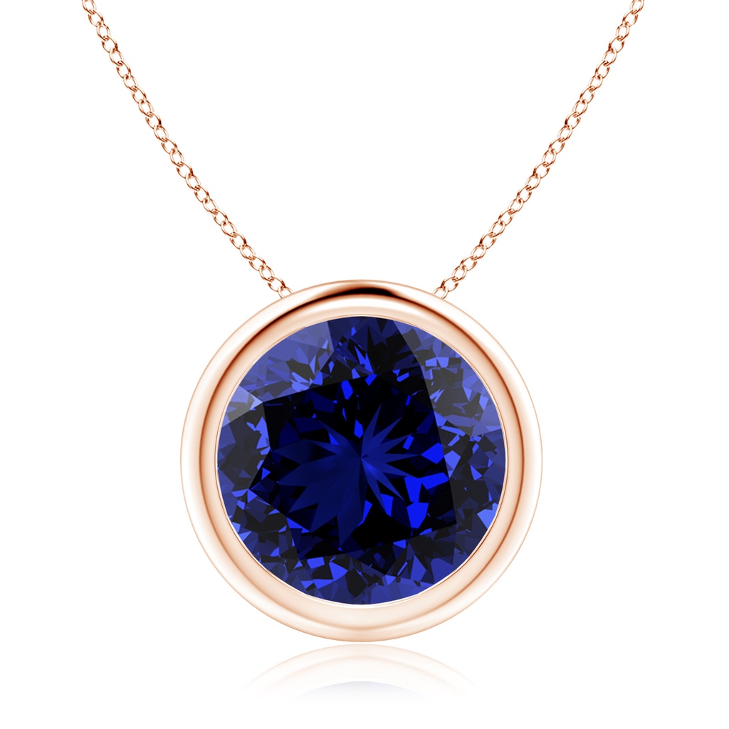 10mm Labgrown Lab-Grown Bezel-Set Round Blue Sapphire Solitaire Pendant in Rose Gold