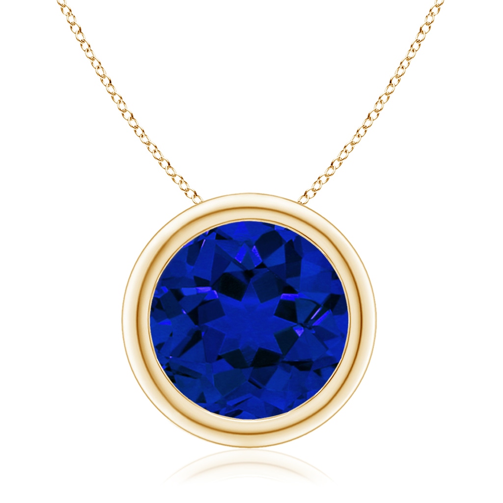 10mm Labgrown Lab-Grown Bezel-Set Round Blue Sapphire Solitaire Pendant in Yellow Gold