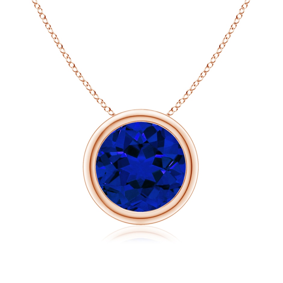 8mm Labgrown Lab-Grown Bezel-Set Round Blue Sapphire Solitaire Pendant in 9K Rose Gold 