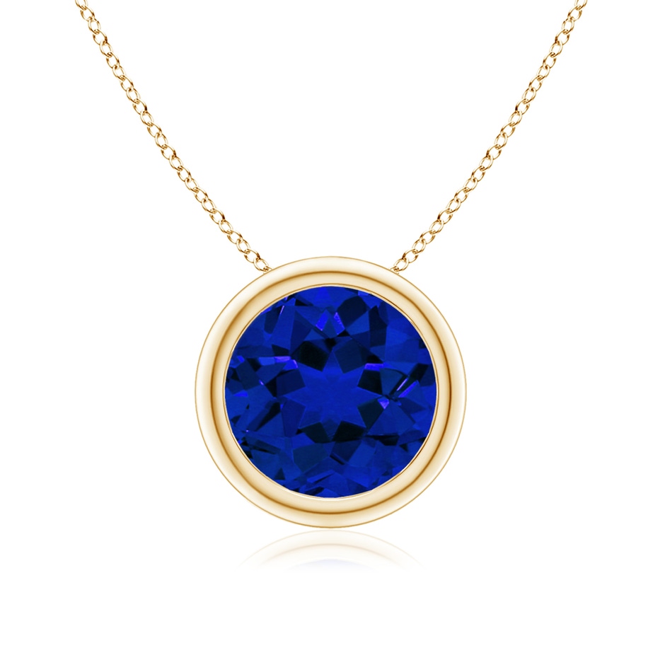 8mm Labgrown Lab-Grown Bezel-Set Round Blue Sapphire Solitaire Pendant in Yellow Gold 