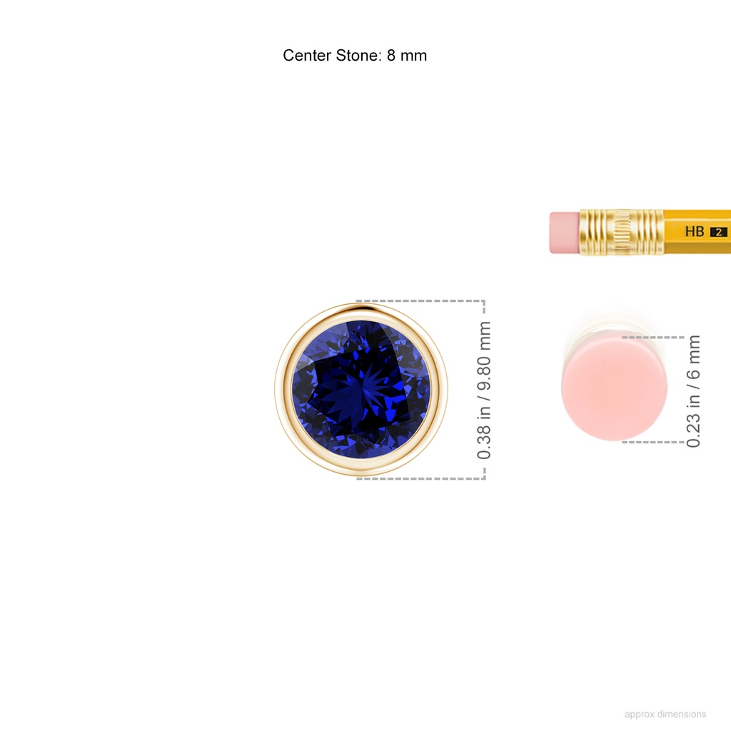 8mm Labgrown Lab-Grown Bezel-Set Round Blue Sapphire Solitaire Pendant in Yellow Gold ruler