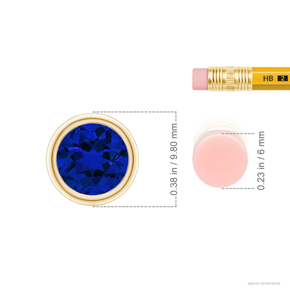 8mm Labgrown Lab-Grown Bezel-Set Round Blue Sapphire Solitaire Pendant in Yellow Gold ruler